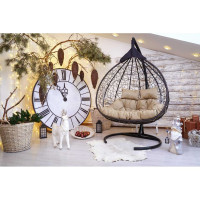 Подвесное двухместное кресло-кокон Лаура FISHT коричневый + коричневый каркас, подушка бежевая FIS 302