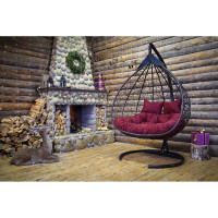 Подвесное двухместное кресло-кокон Лаура FISHT коричневый + коричневый каркас, подушка бордовая FIS 304
