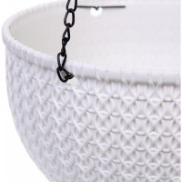 Кашпо для цветов Добросад подвесное, пластиковое, 21х13 см, с поддоном, цвет белый 351-916