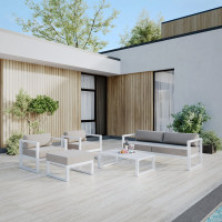 Набор садовой мебели GreenWeen CAPRI белый/серо-коричневый, 4 предмета: диван, 2 кресла, столик, пуф GW-AL-CAPRI-W-S5A