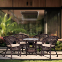 Комплект Tetchair "PELANGI" 02/15 стол со стеклом + 4 кресла, с подушками, ротанг, кресло 65x65x77 см, стол 64x61 см, walnut (грецкий орех) 15198