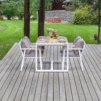 Набор садовый обеденный GreenWeen SANTORINI, цвет белый/темно-серый 5 предметов: стол 1500x870 и 4 стула, GW-AL-SANT-DINNER-W-ASH-S4 GW-AL-SANT-DIN-W-ASH-S4
