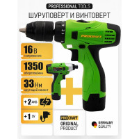 Набор аккумуляторного инструмента PROCRAFT Шуруповерт аккумуляторный PA168Li 16В 33Нм + Винтоверт аккумуляторный PA168IMP 16В 180Нм (2АКБ 2Ач+ЗУ) PA168SET PA168SET IND