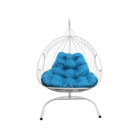 Подвесное кресло M-GROUP ДЛЯ ДВОИХ с ротангом белое, голубая подушка 11450103