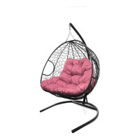 Подвесное кресло M-GROUP ДЛЯ ДВОИХ с ротангом чёрное, розовая подушка 11450408