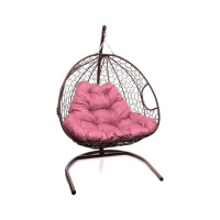 Подвесное кресло M-GROUP ДЛЯ ДВОИХ с ротангом коричневое, розовая подушка 11450208