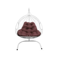 Подвесное кресло M-GROUP ДЛЯ ДВОИХ с ротангом белое, бордовая подушка 11450102