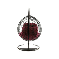 Подвесное кресло M-GROUP XL с ротангом коричневое, бордовая подушка 11120202