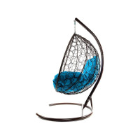 Подвесное кресло M-GROUP XL с ротангом коричневое, голубая подушка 11120203