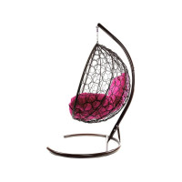 Подвесное кресло M-GROUP XL с ротангом коричневое, розовая подушка 11120208