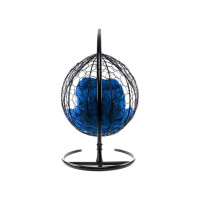 Подвесное кресло M-GROUP XL с ротангом чёрное, синяя подушка 11120410