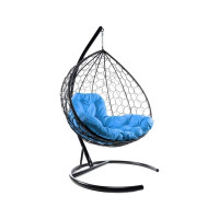 Подвесное кресло M-GROUP XL с ротангом чёрное, голубая подушка 11120403
