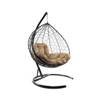 Подвесное кресло M-GROUP XL с ротангом чёрное, бежевая подушка 11120401