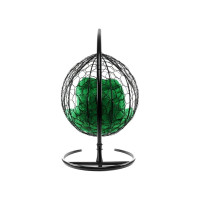 Подвесное кресло M-GROUP XL с ротангом чёрное, зелёная подушка 11120404