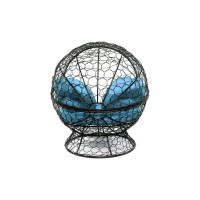 Кресло M-GROUP АПЕЛЬСИН с ротангом чёрное, голубая подушка 11520403