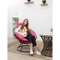 Кресло M-GROUP ПАПАСАН мини без ротанга чёрное, розовая подушка 12060408