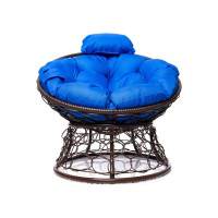 Кресло M-GROUP ПАПАСАН мини с ротангом коричневое, синяя подушка 12070210