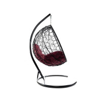 Подвесное кресло M-GROUP КРУГ с ротангом чёрное, бордовая подушка 11050402