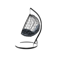 Подвесное кресло M-GROUP КРУГ с ротангом чёрное, серая подушка 11050409