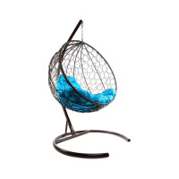 Подвесное кресло M-GROUP КРУГ с ротангом коричневое, голубая подушка 11050203