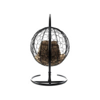 Подвесное кресло M-GROUP КРУГ с ротангом чёрное, бежевая подушка 11050401