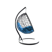 Подвесное кресло M-GROUP КРУГ с ротангом чёрное, голубая подушка 11050403