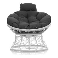 Кресло M-GROUP ПАПАСАН мини с ротангом белое, серая подушка 12070109