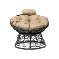 Кресло M-GROUP ПАПАСАН мини с ротангом чёрное, бежевая подушка 12070401