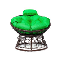 Кресло M-GROUP ПАПАСАН мини с ротангом коричневое, зелёная подушка 12070204