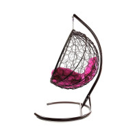 Подвесное кресло M-GROUP КРУГ с ротангом коричневое, розовая подушка 11050208