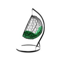 Подвесное кресло M-GROUP КРУГ с ротангом чёрное, зелёная подушка 11050404