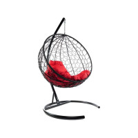 Подвесное кресло M-GROUP КРУГ с ротангом чёрное, красная подушка 11050406