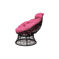 Кресло M-GROUP ПАПАСАН мини с ротангом чёрное, розовая подушка 12070408