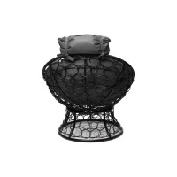 Кресло M-GROUP ПАПАСАН мини с ротангом чёрное, серая подушка 12070409