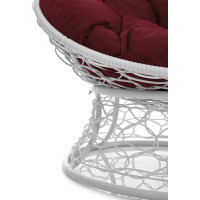 Кресло M-GROUP ПАПАСАН мини с ротангом белое, бордовая подушка 12070102