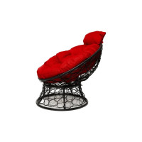 Кресло M-GROUP ПАПАСАН мини с ротангом чёрное, красная подушка 12070406