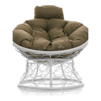 Кресло M-GROUP ПАПАСАН мини с ротангом белое, бежевая подушка 12070101