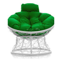 Кресло M-GROUP ПАПАСАН мини с ротангом белое, зелёная подушка 12070104