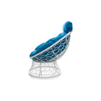 Кресло M-GROUP ПАПАСАН мини с ротангом белое, голубая подушка 12070103