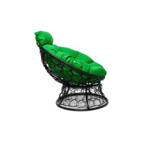 Кресло M-GROUP ПАПАСАН мини с ротангом чёрное, зелёная подушка 12070404