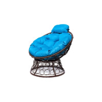 Кресло M-GROUP ПАПАСАН мини с ротангом коричневое, голубая подушка 12070203