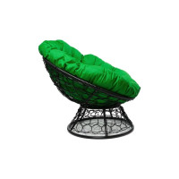 Кресло M-GROUP ПАПАСАН с ротангом чёрное, зелёная подушка 12020404