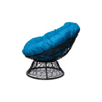 Кресло M-GROUP ПАПАСАН с ротангом чёрное, голубая подушка 12020403