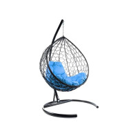 Подвесное кресло M-GROUP КАПЛЯ с ротангом чёрное, голубая подушка 11020403