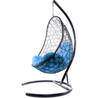 Подвесное кресло M-GROUP ОВАЛ с ротангом чёрное, голубая подушка 11140403