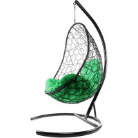 Подвесное кресло M-GROUP ОВАЛ с ротангом чёрное, зелёная подушка 11140404