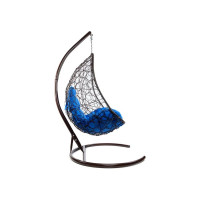 Подвесное кресло M-GROUP ОВАЛ с ротангом коричневое, синяя подушка 11140210