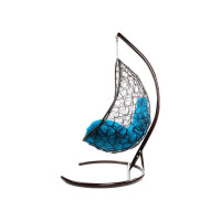 Подвесное кресло M-GROUP ОВАЛ с ротангом коричневое, голубая подушка 11140203