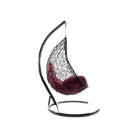 Подвесное кресло M-GROUP ОВАЛ с ротангом чёрное, бордовая подушка 11140402