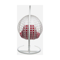 Подвесное кресло M-GROUP КРУГ ЛЮКС с ротангом белое, красная подушка 11060106